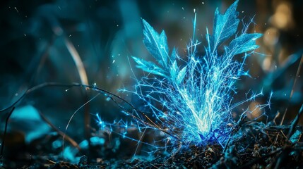 Aufkleber - Intense blue sparks ignite in nature’s layers enchanting forest scene stunning visuals magical atmosphere