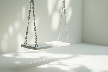 Wall Mural - A minimalist swing set hangs suspended in a bright white room