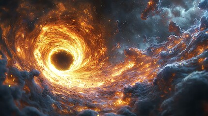 Wall Mural - cosmic inferno: a swirling vortex of fire and smoke engulfs a deep black void in this otherworldly, 