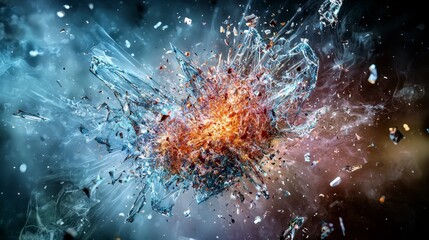 Leinwandbilder - Explosive fragments of hope breaking apart in a cosmic void abstract art vivid colors dynamic composition