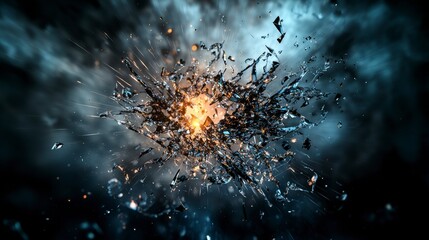 Aufkleber - Shattered mental fragments of hope exploding in dark cosmic space abstract art dynamic viewpoint emotional concept