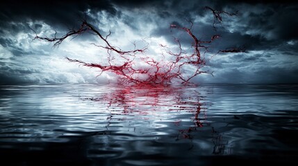 Aufkleber - Emotional landscape of painful reflections dark waters digital art surreal environment dramatic viewpoint
