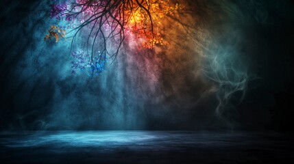 Poster - Colorful shadows of dreams dancing on a vibrant wall enchanted forest digital art mystical atmosphere surreal viewpoint