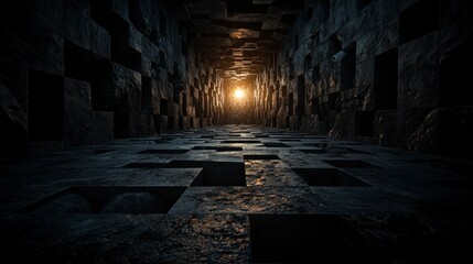Aufkleber - Digital art of eerie light in isolated underground tunnel a low angle view of mystery and darkness