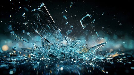 Aufkleber - Urban nighttime abstract shattered glass fragments reflecting rhythmic pulses in a macro photography view