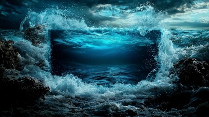 Poster - Silent waves unfolding in a square frame oceanic chaos nature surreal close-up view intriguing conceptual art