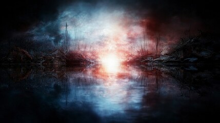 Aufkleber - Surreal light reflections in a mystical dreamlike landscape a tranquil environment concept