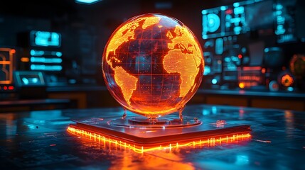 Poster - Radiant 3D Globe with Glowing Trails Symbolizing Cultural and Geographic through Education