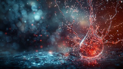 Fototapete - Radiant splash of teardrop shapes abstract setting water art shadowy background close-up visual harmony