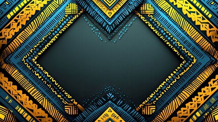 Wall Mural - vibrant tribal geometric pattern: blue, gold ethnic texture background. perfect for wallpaper, decor