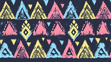 Wall Mural - vibrant ethnic geometric triangle pattern: seamless tribal boho texture for textile, fashion, and in