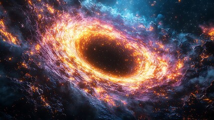 Wall Mural - cosmic inferno: a breathtaking digital art piece depicting a swirling, fiery black hole amidst a vib