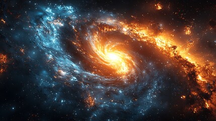 Wall Mural - cosmic dance of fire and ice: a breathtaking, swirling spiral galaxy with vibrant hues of blue and o