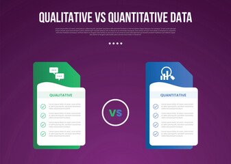 Wall Mural - qualitative vs quantitative data infographic outline style with 2 point comparison template with creative table box with folder style stack for slide presentation