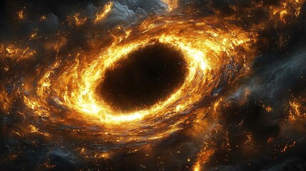 Wall Mural - blazing black hole: a fiery vortex of plasma and gas swirls around the gaping maw of a black hole, a