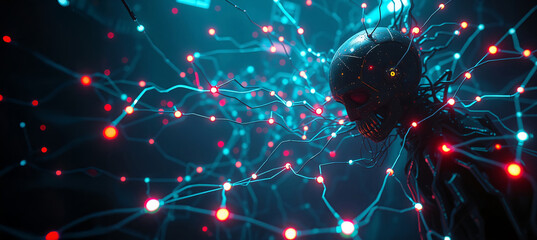 Abstract computer technology multicolor background banner futuristic business data technology modern concept, circuit board shape lines connecting link structure multi color contrast.