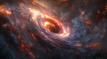Wall Mural - cosmic inferno: a mesmerizing, fiery spiral galaxy burns brightly in the vast expanse of space, its 