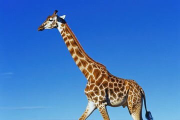 adorable giraffe calf with adult on safari in the wild.