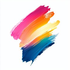 Wall Mural - vibrant colorful brush stroke on white background showcasing a blend of pink, orange, yellow, green,