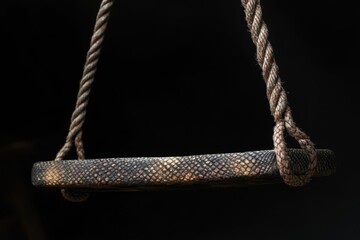 Poster - Simple rope swing with wood seat against a dark backdrop