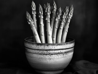 Wall Mural - Delicious asparagus spears in a decorative bowl.