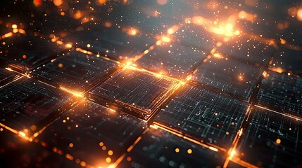 Wall Mural - abstract futuristic technology background: glowing digital network, circuitry, and data streams. cyb