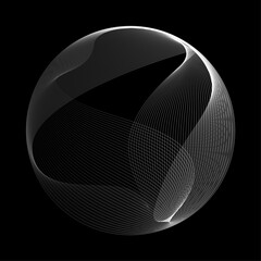 Wall Mural - abstract vector round shape of wavy lines flowing smooth curve white line on black background in con