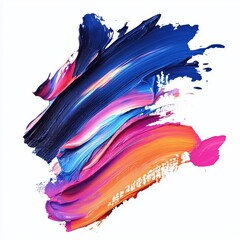 Wall Mural - colorful abstract brush stroke artwork with vibrant hues in blue, pink, and orange on white backgrou