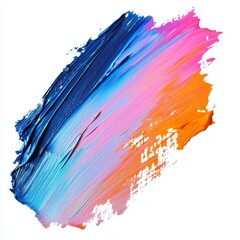 Wall Mural - vivid abstract acrylic brushstroke in vibrant blue, pink, and orange hues on white background creati