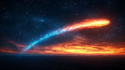 Wall Mural - celestial dance of fire and ice: a breathtaking cosmic spectacle unfolds as a fiery comet streaks ac