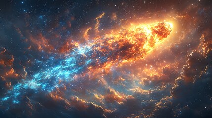 Wall Mural - cosmic collision: a breathtaking depiction of a celestial event, where fiery orange and cool blue ne