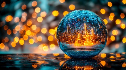 Wall Mural - a mesmerizing disco ball reflecting dazzling christmas lights, creating a magical winter wonderland 