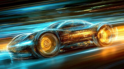 Wall Mural - futuristic sports car in motion: a cyberpunk vision of speed and technology
