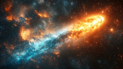 Wall Mural - cosmic inferno: a breathtaking nebula explodes with vibrant hues of fiery orange and cool teal, crea