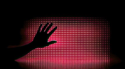 Wall Mural - Silhouette of a Hand Reaching a Red Digital Screen: Abstract Technology Background