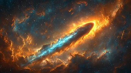 Wall Mural - cosmic inferno: a fiery cosmic entity streaks across the nebula, its vibrant blue core contrasting w