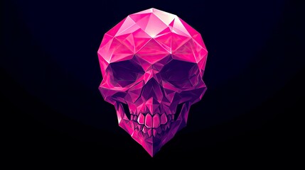 Wall Mural - geometric skull: low poly crystal skull art, pink and purple abstract design