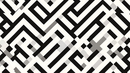 Wall Mural - Abstract Black and White Interwoven Linear Maze Design Pattern with Optical Illusion Style