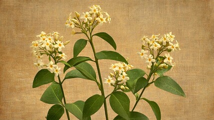 Wall Mural - White jasmine flowers in bloom against a textured background, use for decoration