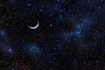 Wall Mural - A beautiful night sky with the crescent moon and shining stars.