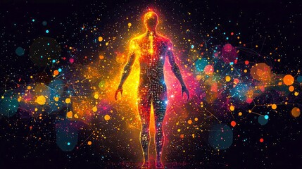 Wall Mural - vibrant cosmic being: an abstract exploration of human energy and connection through intricate digit