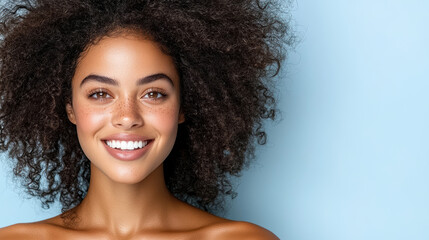 Wall Mural - fresh faced model with glowing skin and minimal makeup, radiating joy