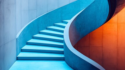 Wall Mural - abstract blue and orange spiral staircase: modern architecture interior design