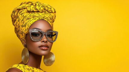 Wall Mural - Bright yellow headwrap and stylish sunglasses create bold look