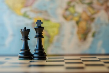 Wall Mural - Global Strategy: Chess Pieces on a World Map