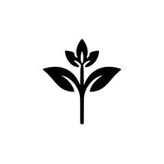 Wall Mural - Simple Plant Icon: A minimalist black and white icon depicting a stylized plant with three leaves, representing growth, nature, and simplicity.  