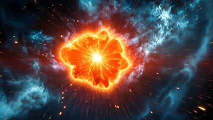 Wall Mural - Fiery star explosion expanding in nebula clouds