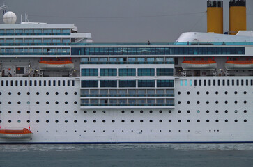 Luxury classic cruiseship cruise ship liner Romantica docked in port of Heraklion, Crete in Greece during Winter Mediterranean Greek Island cruising	