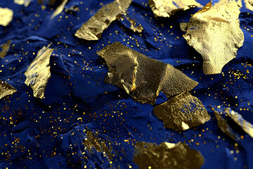 Blue gold texture, glitter backdrop. Abstract art