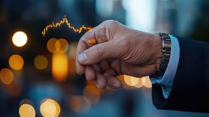 Wall Mural - close up shot of a businessman s hand analyzing and interpreting complex financial data charts and g